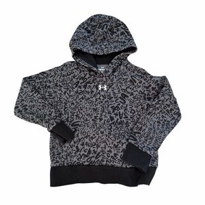 Under Armour YSM Black Gray Graphic Hoodie Youth Small Logo Pullover